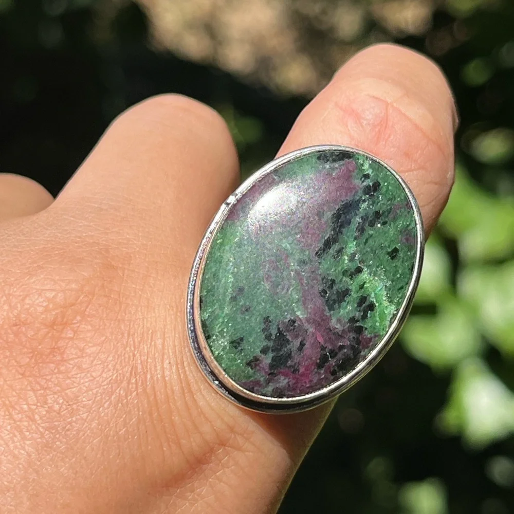Size 10‎ silver plated ruby zoisite ring
